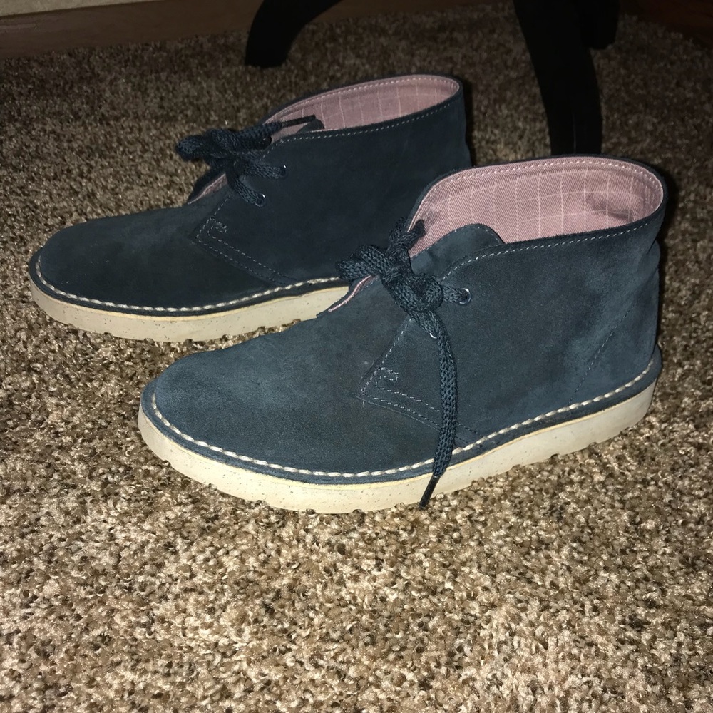 Clark’s blue suede shoes.